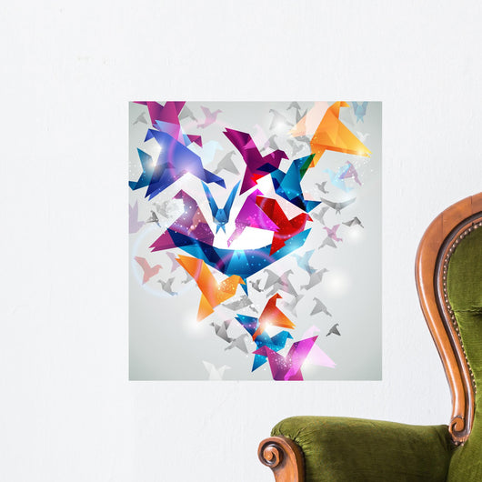Paper Flight. Origami Birds. Abstract Vector Illustration. Wall Mural
