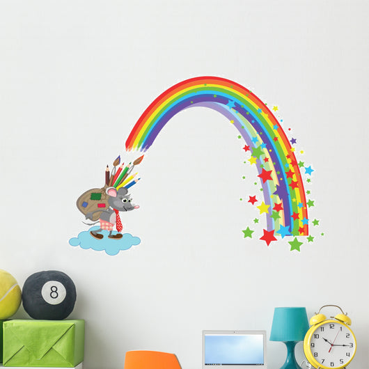 Mouse with Bag of Pencils and Rainbow Wall Decal