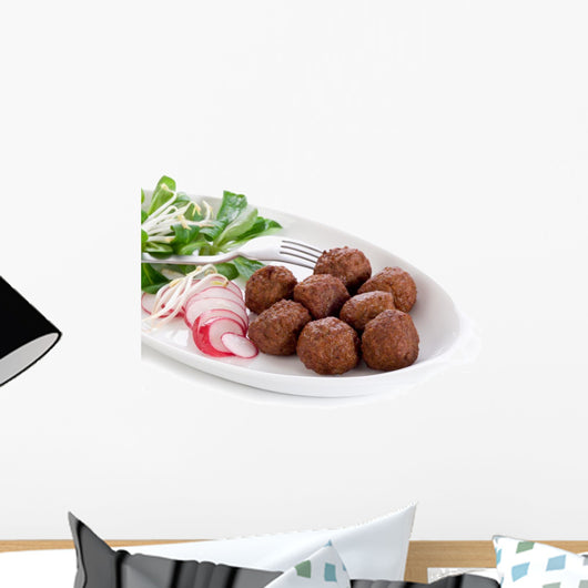 vegetarian meatballs with slice radish, soy sprout and salad Wall Decal