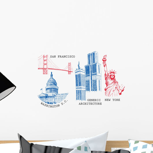 USA famous cities architecture and landmarks Wall Decal
