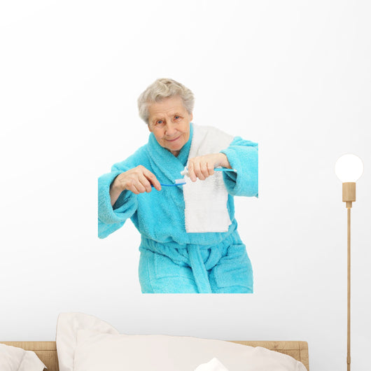 senior lady with toothbrush Wall Decal