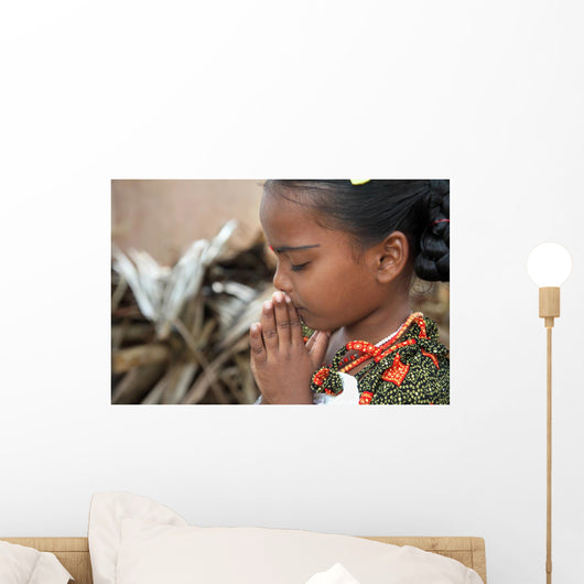 Indian Village Little Girl Praying Wall Mural