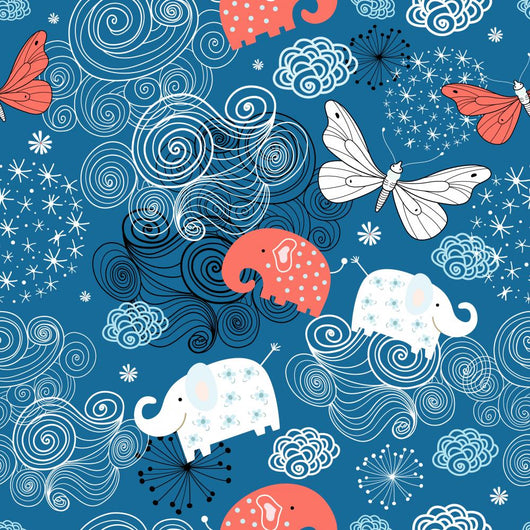 Texture Elephants and Butterflies Wall Decal