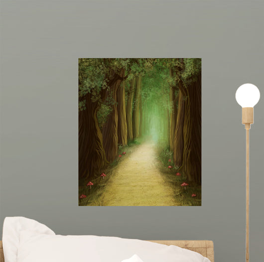 magic dark forest road, digital painting Wall Mural