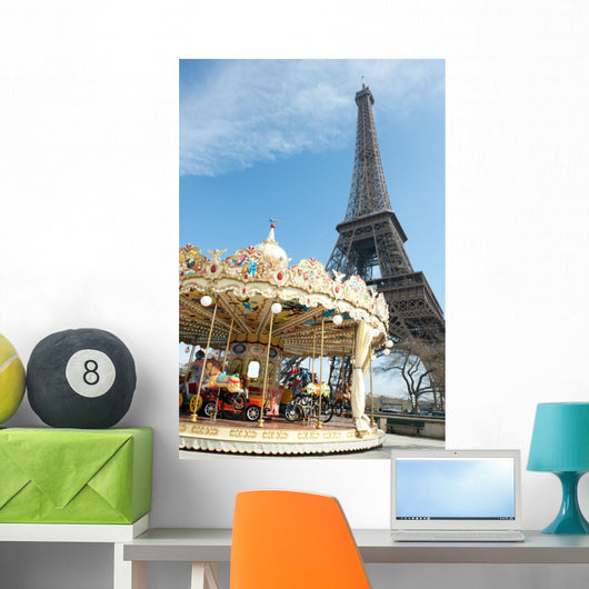 Vintage style carousel in Paris Wall Mural