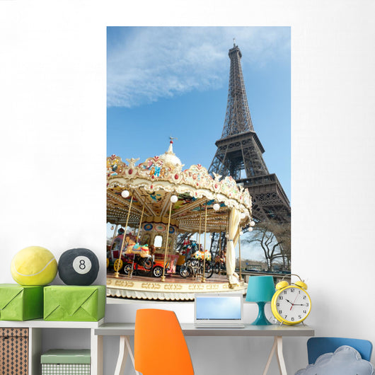 Vintage style carousel in Paris Wall Mural