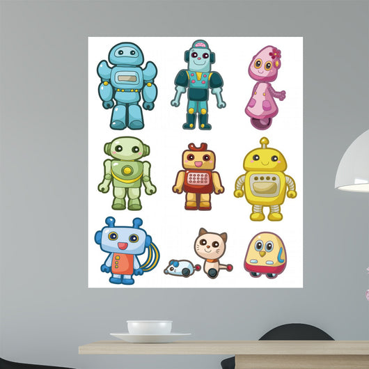 cartoon robot icon set Wall Decal
