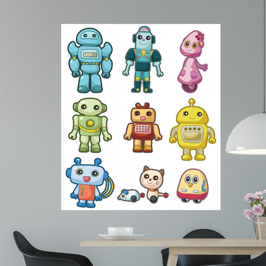 cartoon robot icon set Wall Decal