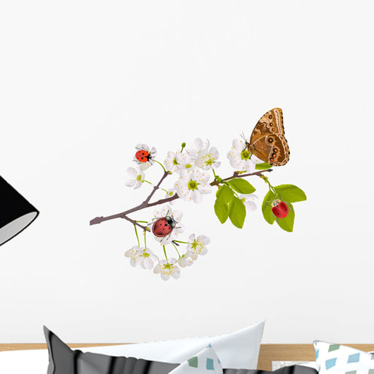 Cherry Tree Flowers Bugs Wall Mural