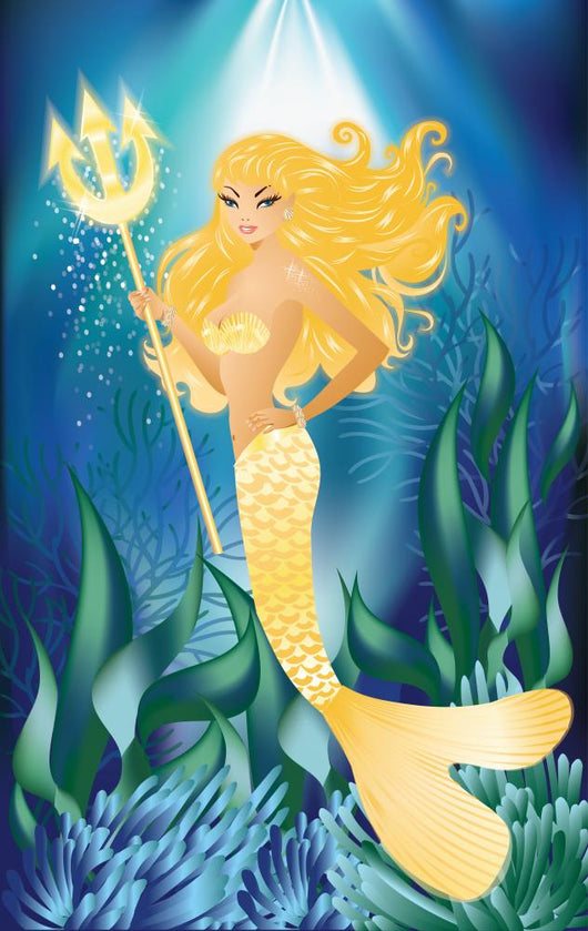 Gold Mermaid with Trident Wall Mural
