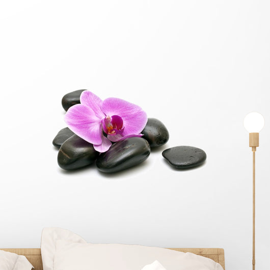 Pink orchid and zen Stones on a white background Wall Decal