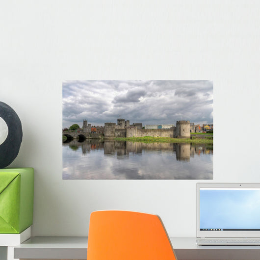 King John Castle in Limerick with reflection in Shannon river Wall Mural