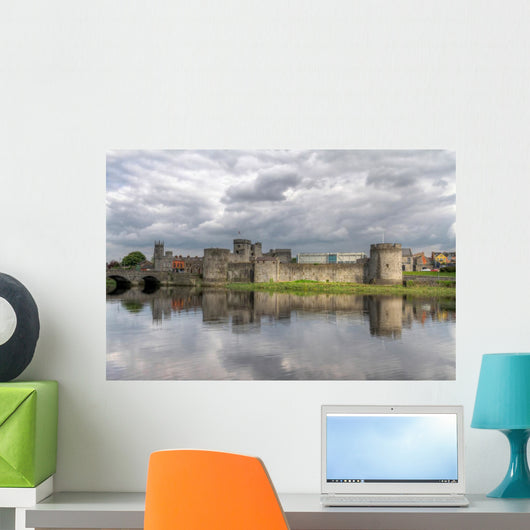 King John Castle in Limerick with reflection in Shannon river Wall Mural