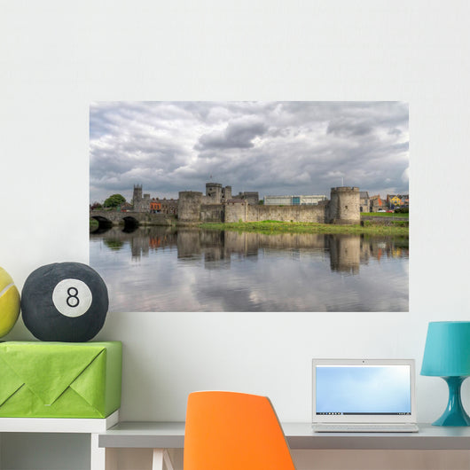 King John Castle in Limerick with reflection in Shannon river Wall Mural