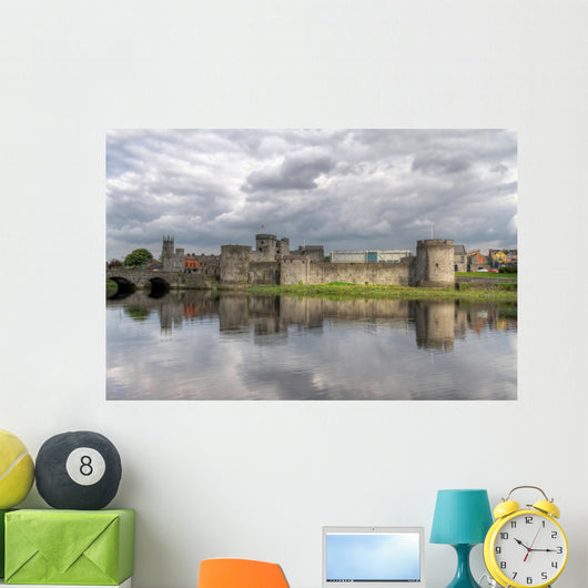 King John Castle in Limerick with reflection in Shannon river Wall Mural