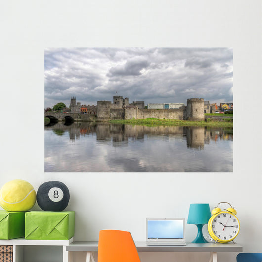 King John Castle in Limerick with reflection in Shannon river Wall Mural