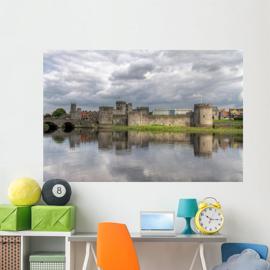 King John Castle in Limerick with reflection in Shannon river Wall Mural