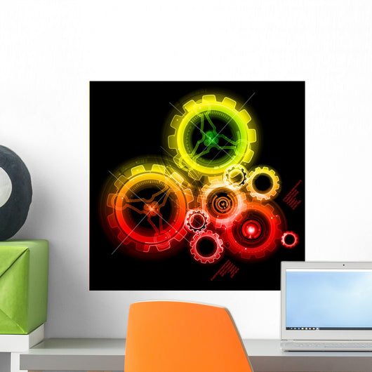 Glowing Techno Gears Wall Mural