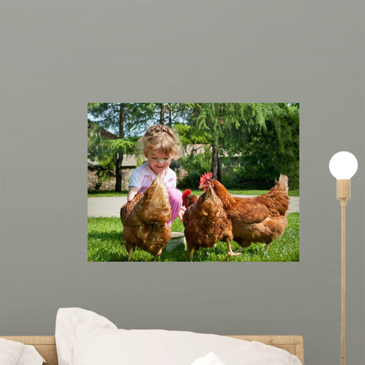 Girl Feeding Chickens