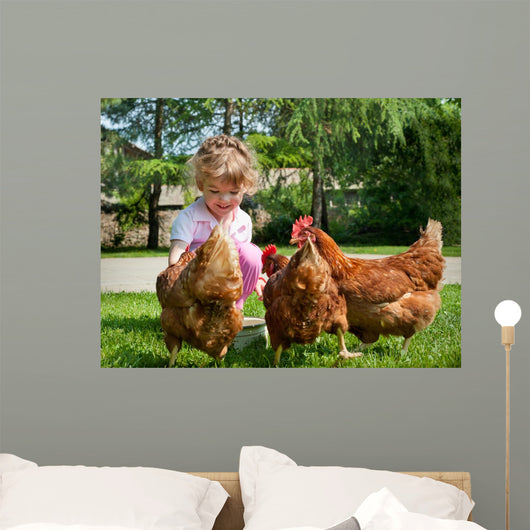 Girl Feeding Chickens