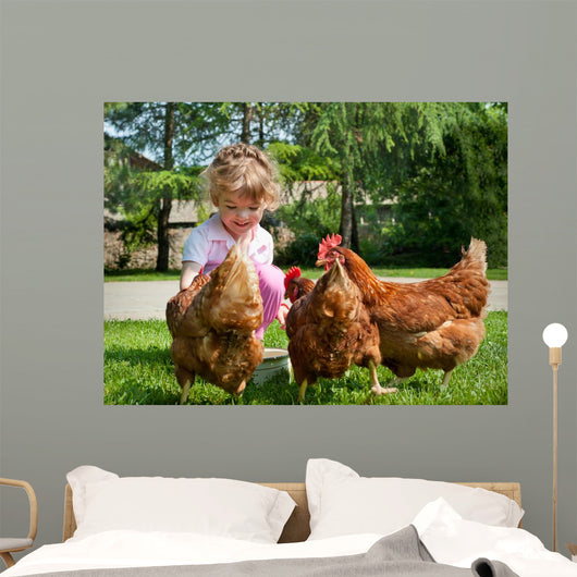 Girl Feeding Chickens