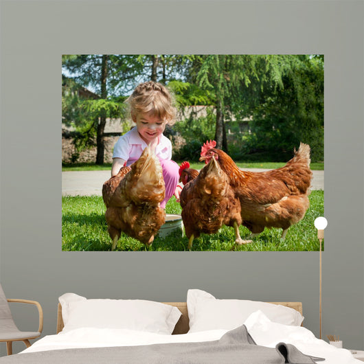 Girl Feeding Chickens