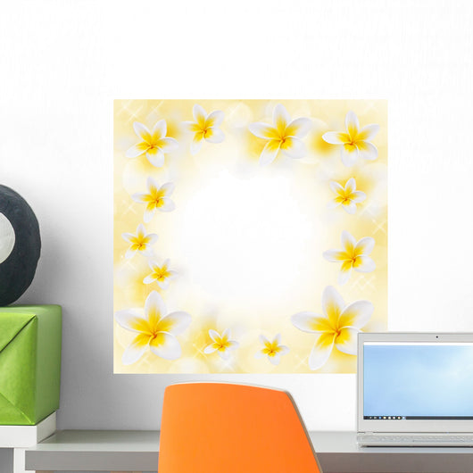 Frangipani Flowers White Background Wall Mural