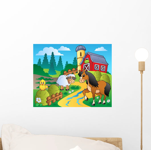 Country Scene with Red Wall Decal Design 7