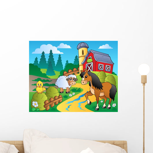 Country Scene with Red Wall Decal Design 7