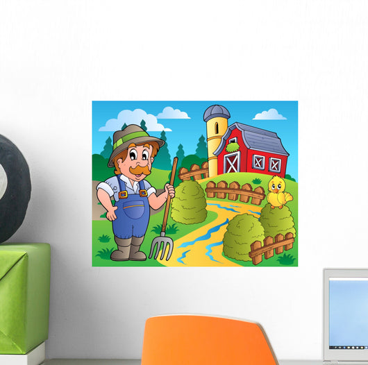 Country Scene with Red Wall Decal Design 6