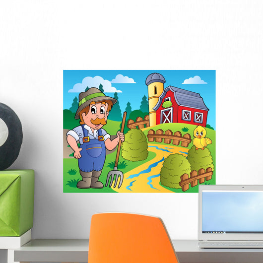 Country Scene with Red Wall Decal Design 6