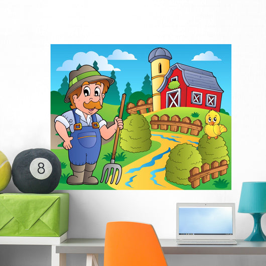 Country Scene with Red Wall Decal Design 6