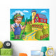 Country Scene with Red Wall Decal Design 6