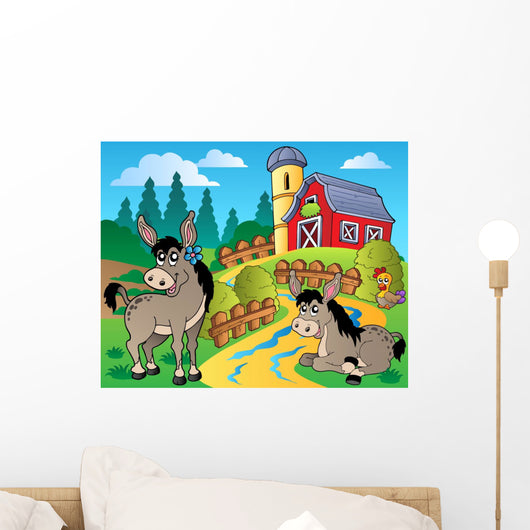 Country Scene with Red Wall Decal Design 5