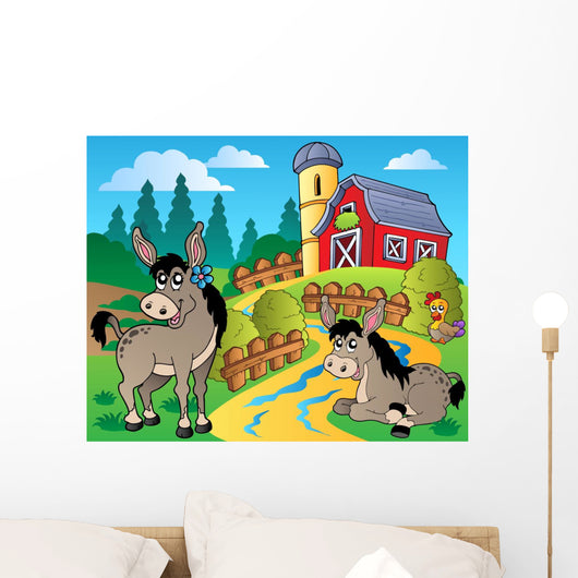 Country Scene with Red Wall Decal Design 5