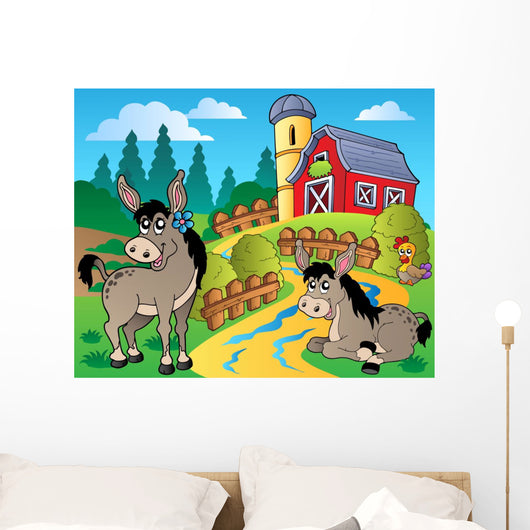Country Scene with Red Wall Decal Design 5