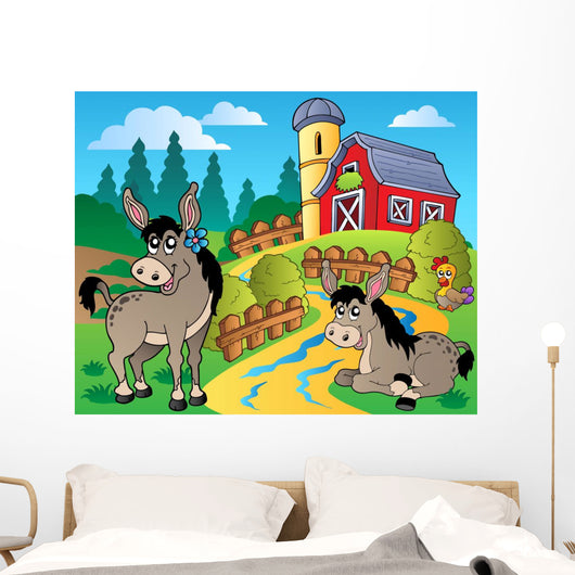 Country Scene with Red Wall Decal Design 5