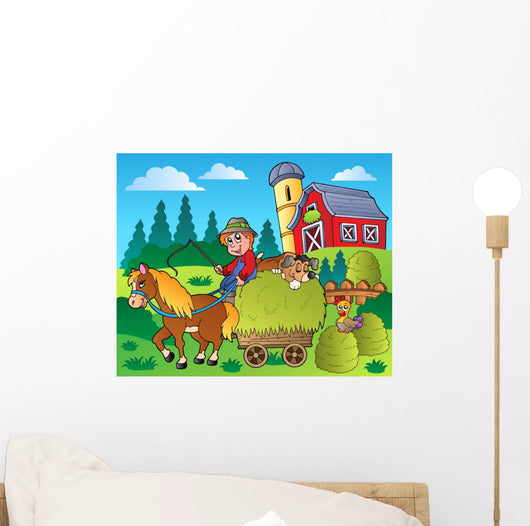 Country Scene with Red Wall Decal Design 4