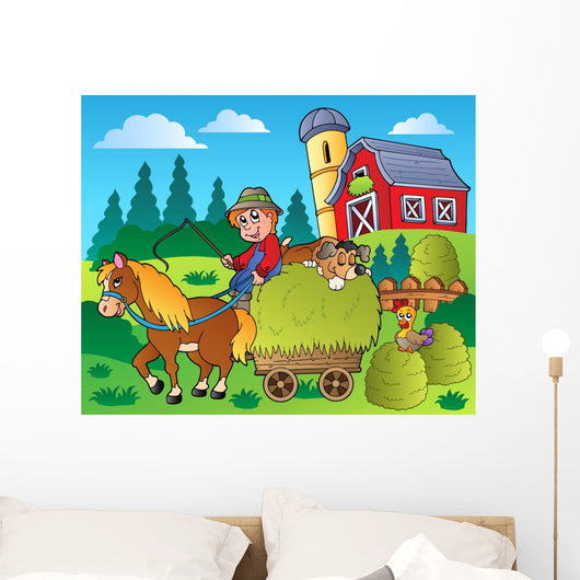 Country Scene with Red Wall Decal Design 4