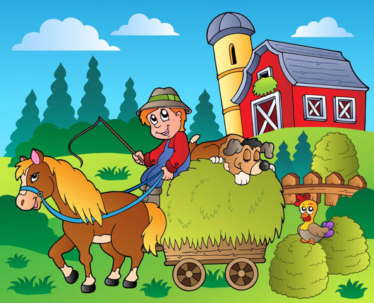 Country Scene with Red Wall Decal Design 4