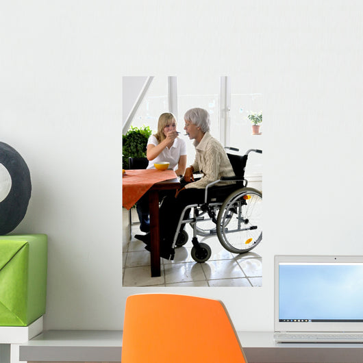 Caregiver Feeding Disabled Woman Wall Decal