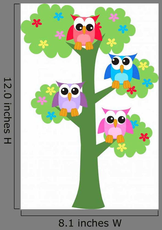 Four Colorful Owls Sitting Wall Decal