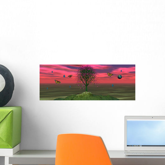 Abstract CG Rendered Water and Tree Landscape Wall Decal