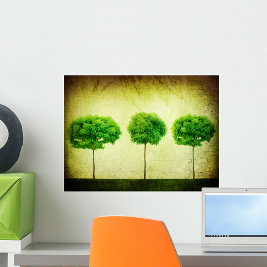 Retro Background Growing Trees Wall Decal
