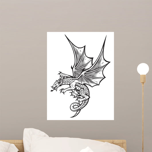Black and White Dragon Sketch Wall Decal