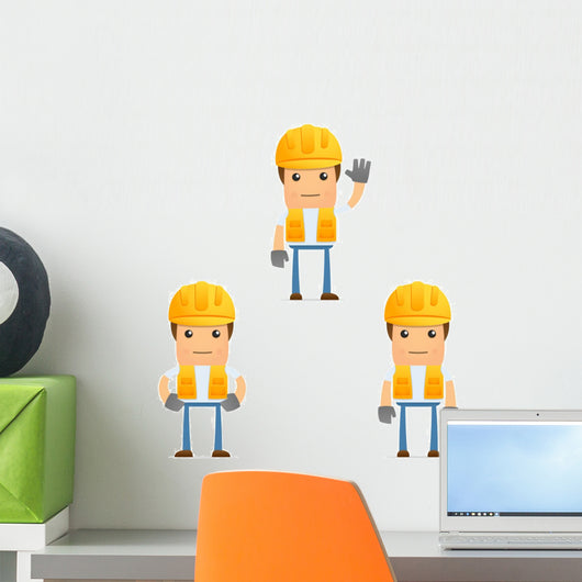 Cartoon Construction Worker 9 Wall Decal Set