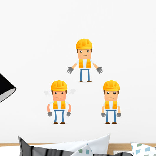 Cartoon Construction Worker 8 Wall Decal Set