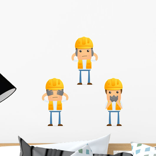 Cartoon Construction Worker 7 Wall Decal Set