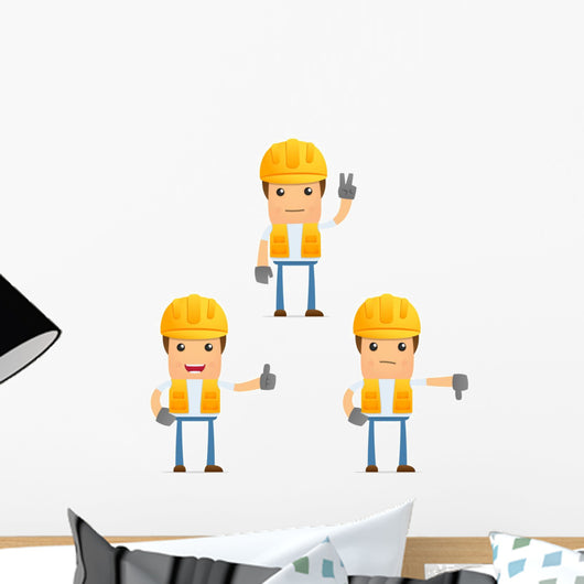 Cartoon Construction Worker 6 Wall Decal Set