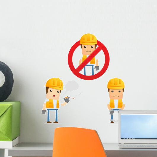 Cartoon Construction Worker 4 Wall Decal Set